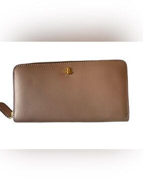 Ralph Lauren NWOT Light Pink Leather Zip-Around Wallet with Gold RL Accent